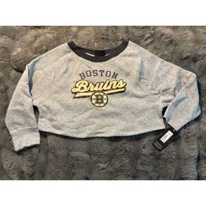 Womens Boston Bruins Cropped Sweatshirt Gray XS 4/5 NHL Hockey Pullover